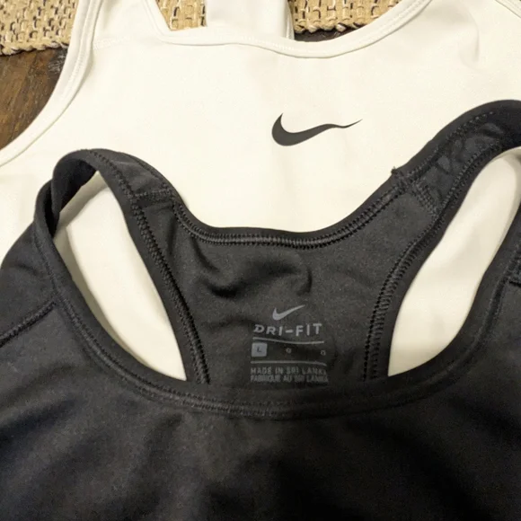 Lot of 2 NIKE dri fit Fit Athletic Sports Bra black and white L XL - Picture 2 of 3